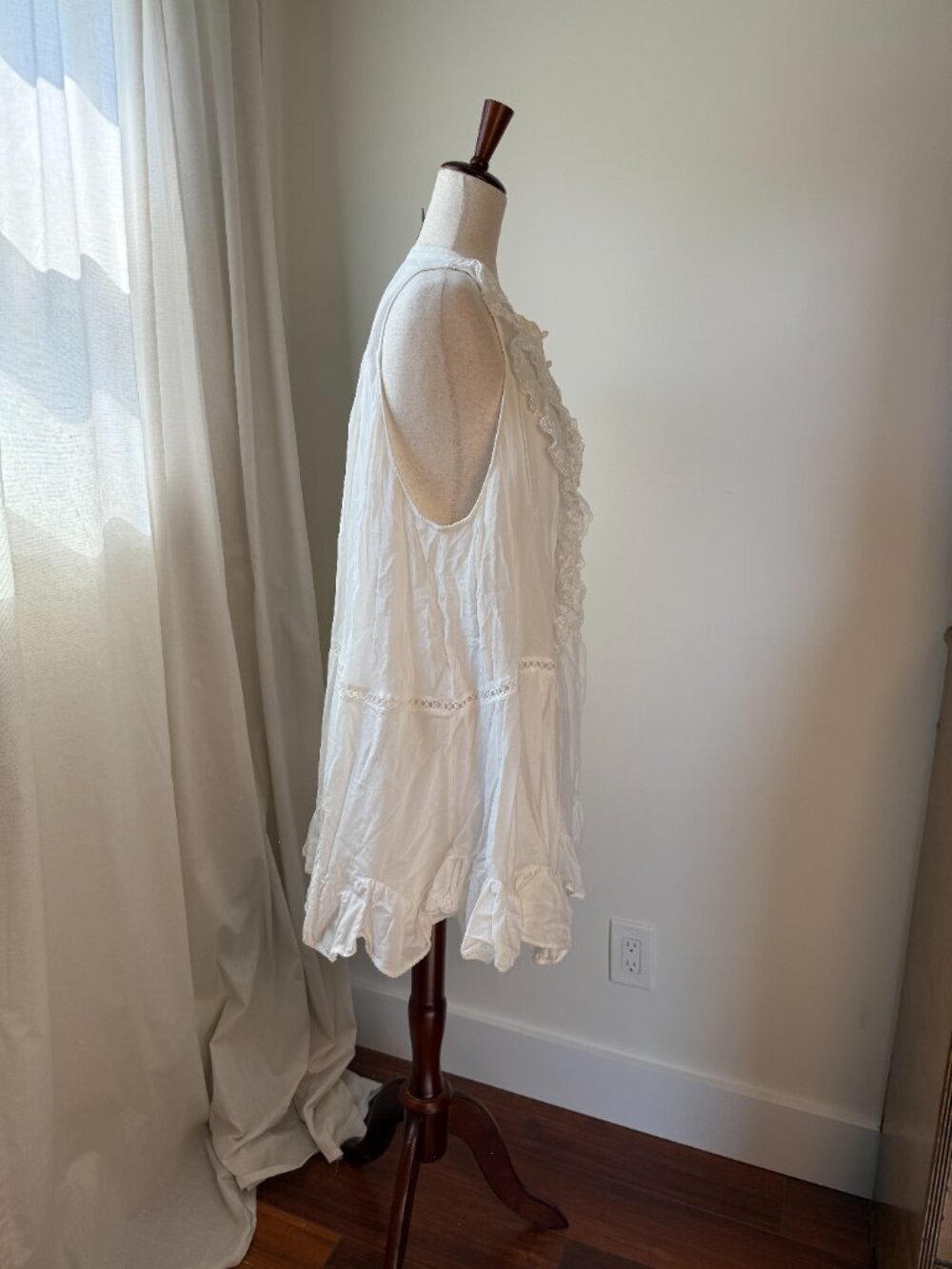 By Anthropologie Lace Ruffle Mini Dress 2X White Button Front Boho - Picture 4 of 9